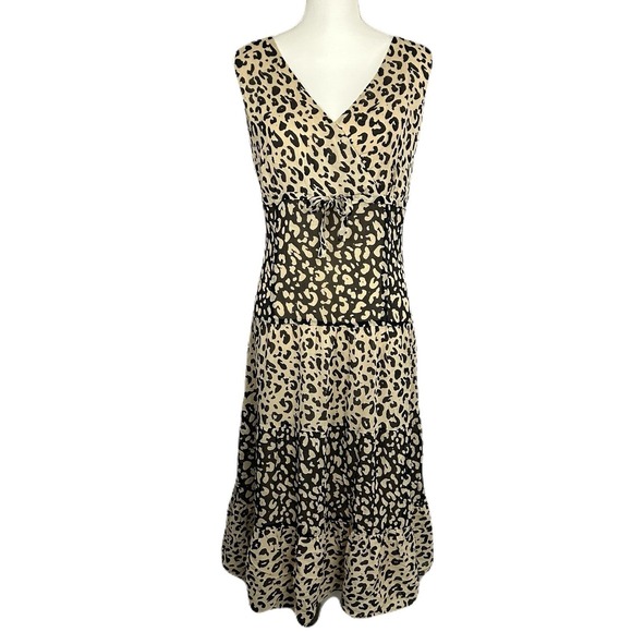 Talbots Dresses & Skirts - Talbots Womens Babydoll Midi Dress Size 16 Pure Silk Animal Print Tiered Ruffle